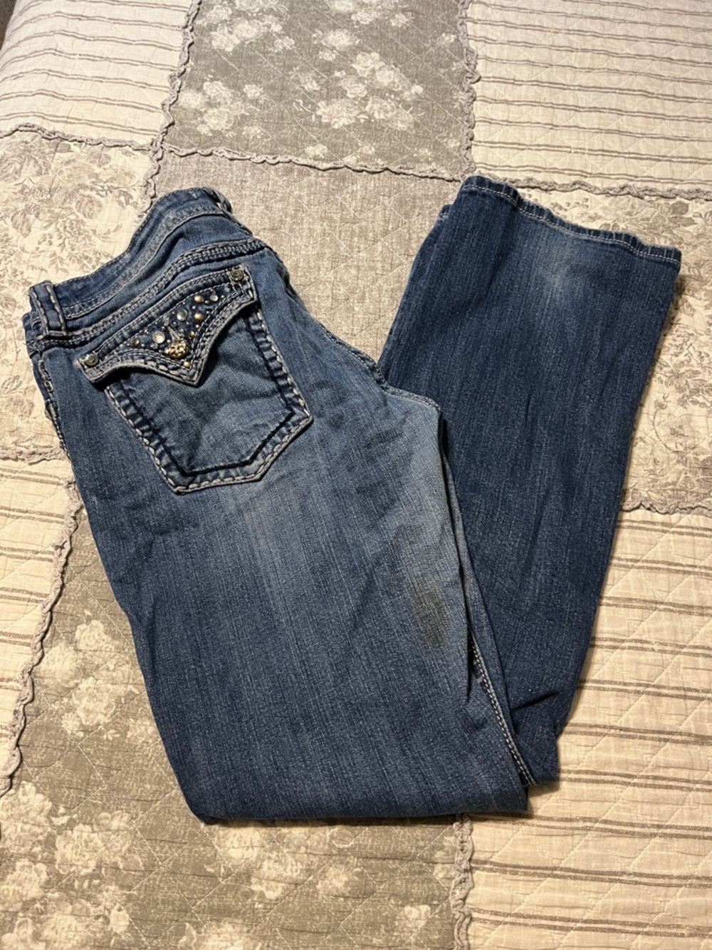 Miss Me Dark Blue Boot Cut Jeans with Embellished Back Pockets